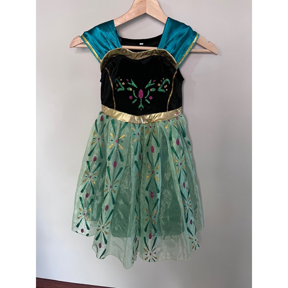 Disney Frozen Anna Coronation Costume Dress Green Black Gold Kids Halloween